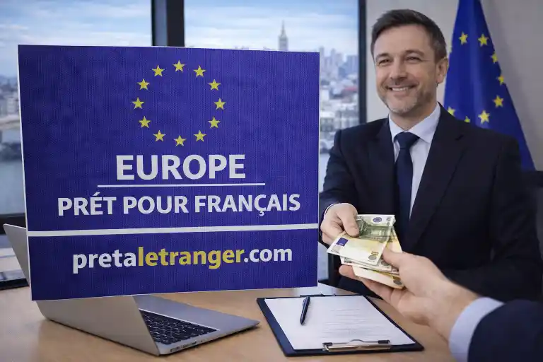 Carte de l'Europe avec un contrat de crédit et des pièces d'euro