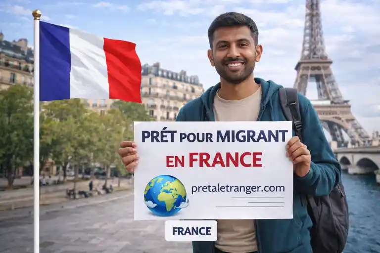 Nouvel arrivant présentant ses pièces d'identité et un justificatif de domicile à un guichet bancaire