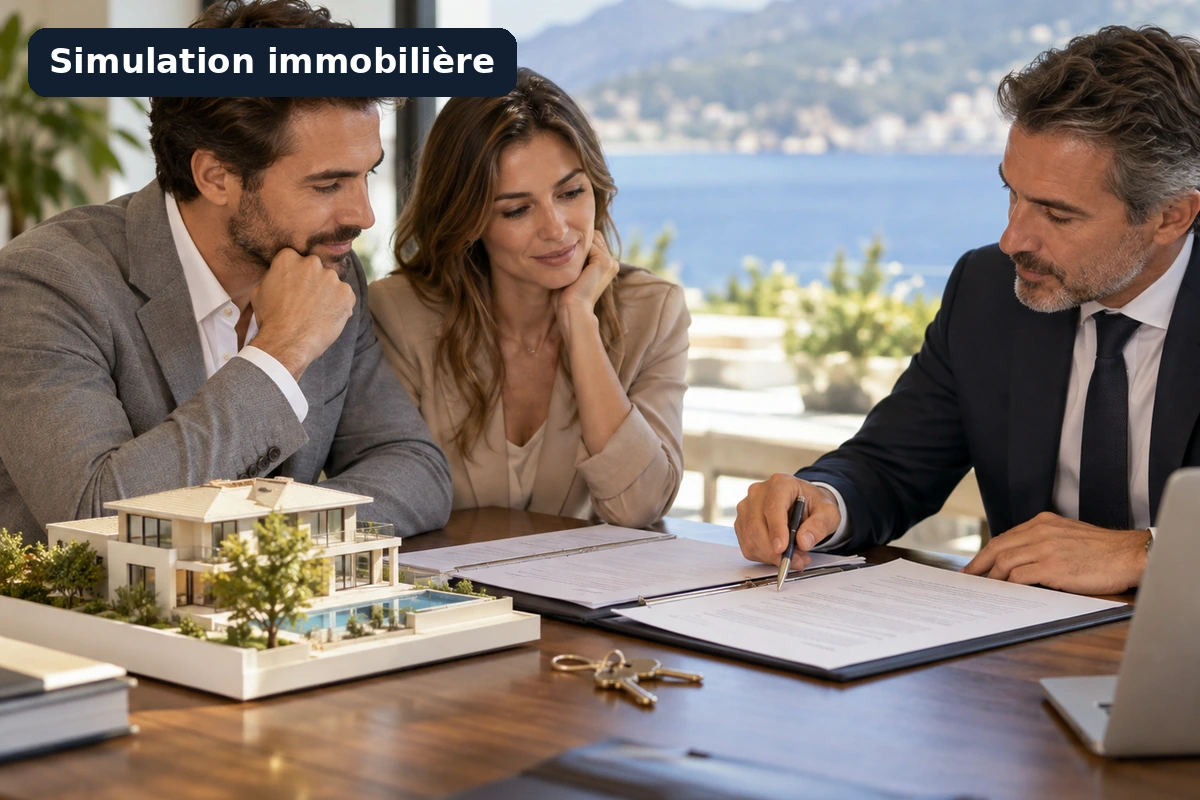 Tableau de simulation comparant mensualité, apport et coût total d'un prêt immobilier selon le taux et la durée